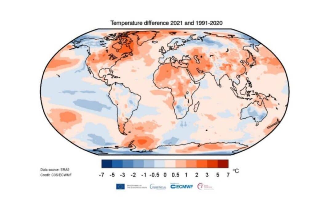 Differenza di temperature 1991-2020 Copernicus